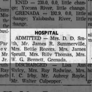 james r summerville in hosp. paper dated thur jan. 20 1966