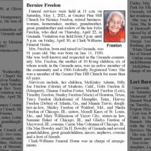 Bernice Freelon obit